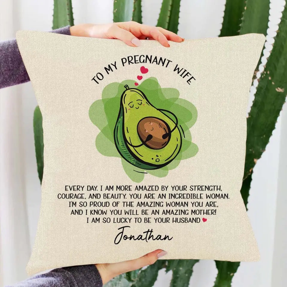 Avocado Mom &amp; Baby - Message To Pregrant Wife from Husband - You Will be An Amazing Mother - Pillow - Custom Name - Bedding Gifts - Birthday Gift for Pregnant Wife - First Mother&#39;s Day Gift - 304ICNTLPI494