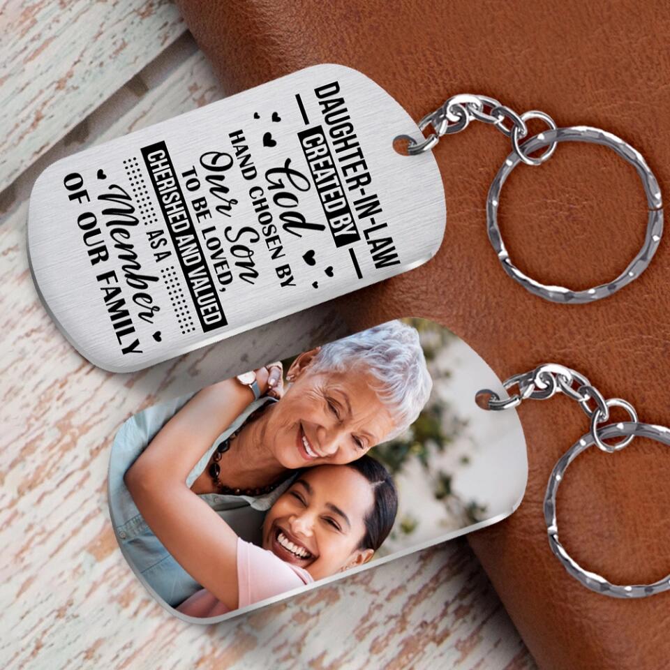 Daughter-in-law Created By God Hand, Personalized Stainless Metal Keychain, Gift For Daughter-in-law
