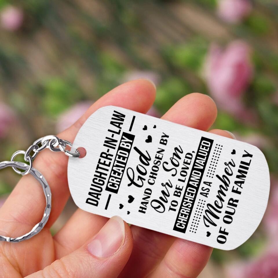 Daughter-in-law Created By God Hand, Personalized Stainless Metal Keychain, Gift For Daughter-in-law