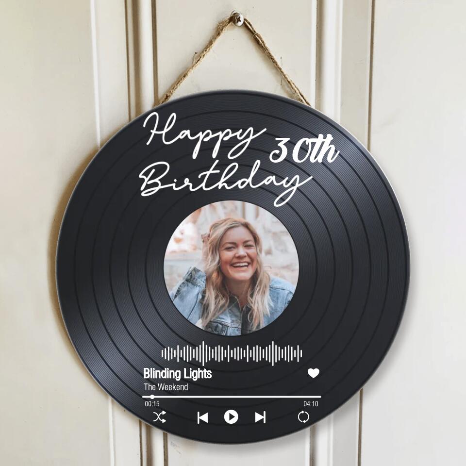 Couple Wooden Sign Happy Birthday - Vinyl Record, Personalized Round Wood Sign Wall Art - Gift For Your Love On Birthday