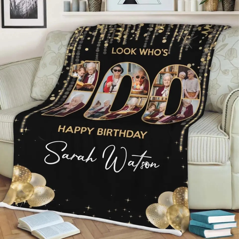 100 Years Old Happy Birthday - Custom Photo Fleece Blanket - Best Gift For Birthday Party Mom Dad Grandparents - For Birthday - Birthday Decoration - 304IHPTLBL446