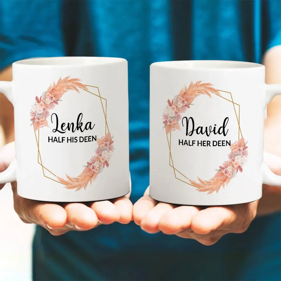 Half His/Her Deen - Personalized White Mug - Eid Mubarak Ramadan Gift