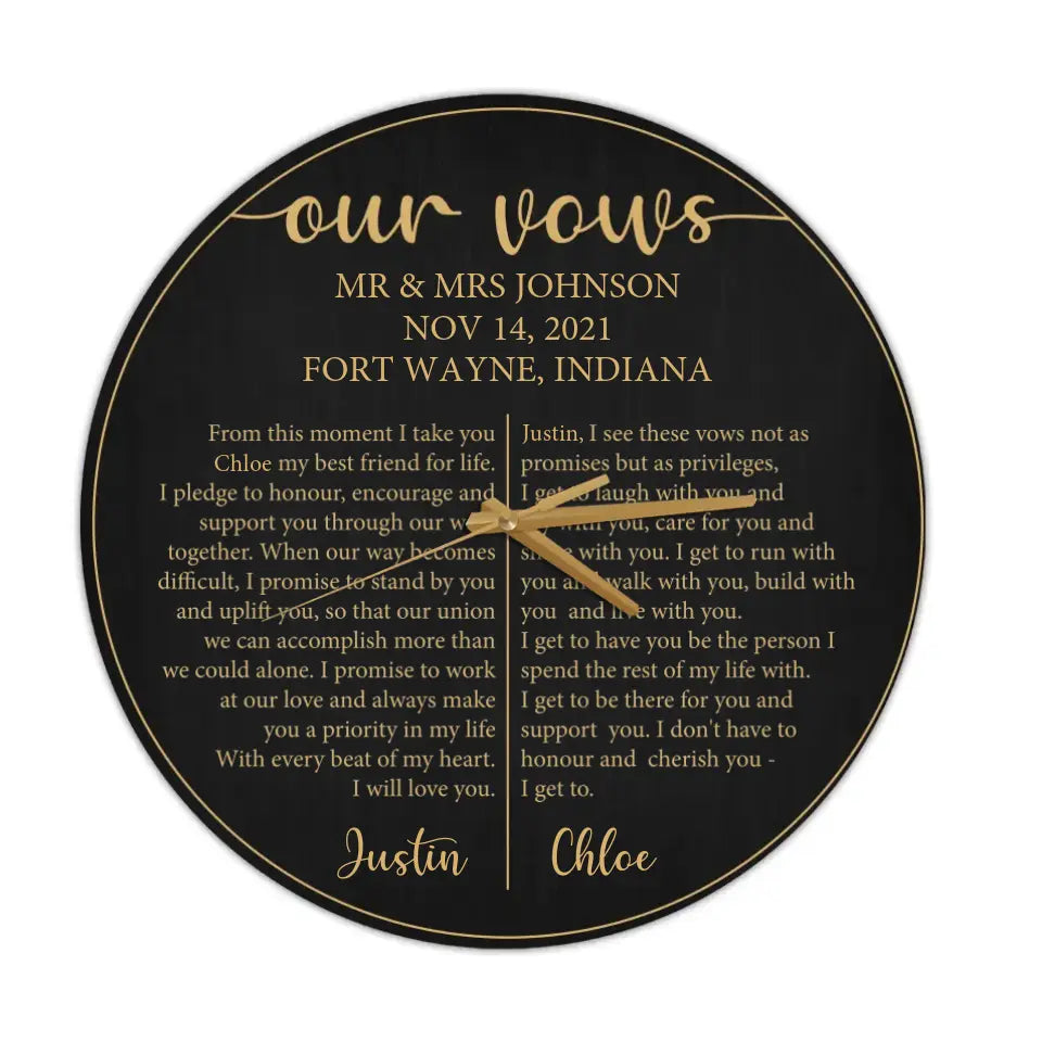 Our Vows From This Moment I Take You For Life - Personalized Wooden Wall Clock - Round Wooden Sign - Best Gift For Fiancee Wife Wedding Gifts - 301IHPTLWC120