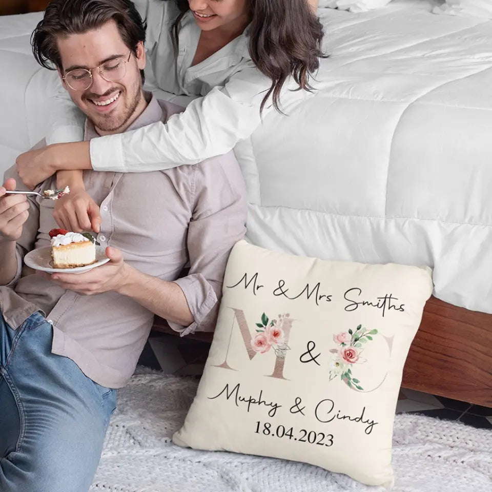 Mr And Mrs Personalised Square Pillow Couple Gifts