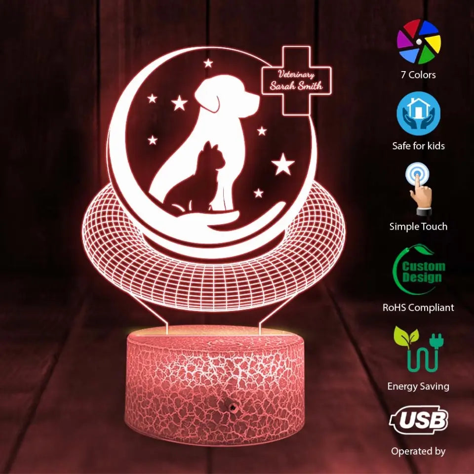 Dog & Cat Shape Light - Personalized 3d Led Light - Gift for Veterinarian Friend Or Veterinarian Beloved