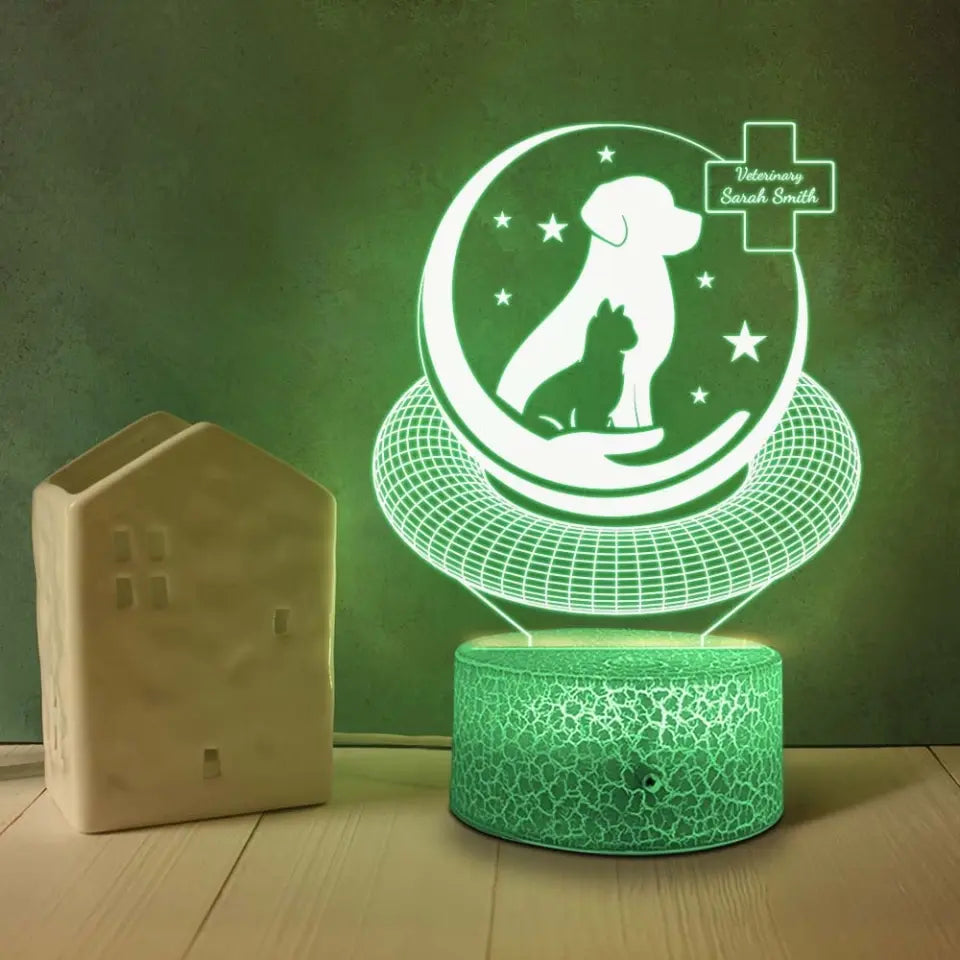 Dog & Cat Shape Light - Personalized 3d Led Light - Gift for Veterinarian Friend Or Veterinarian Beloved
