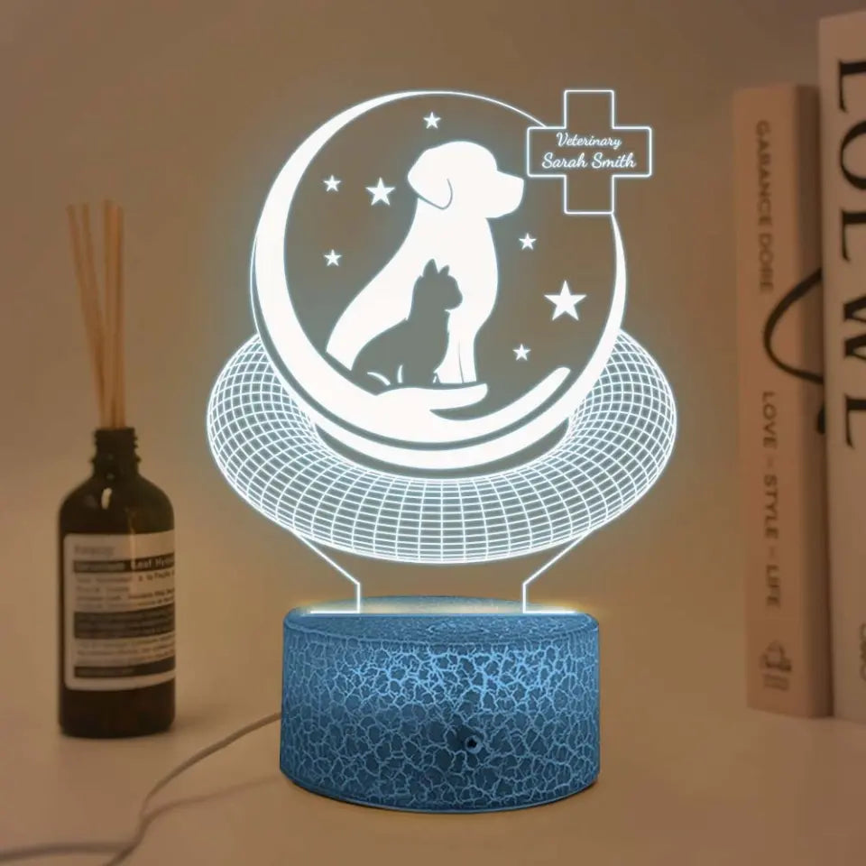 Dog & Cat Shape Light - Personalized 3d Led Light - Gift for Veterinarian Friend Or Veterinarian Beloved