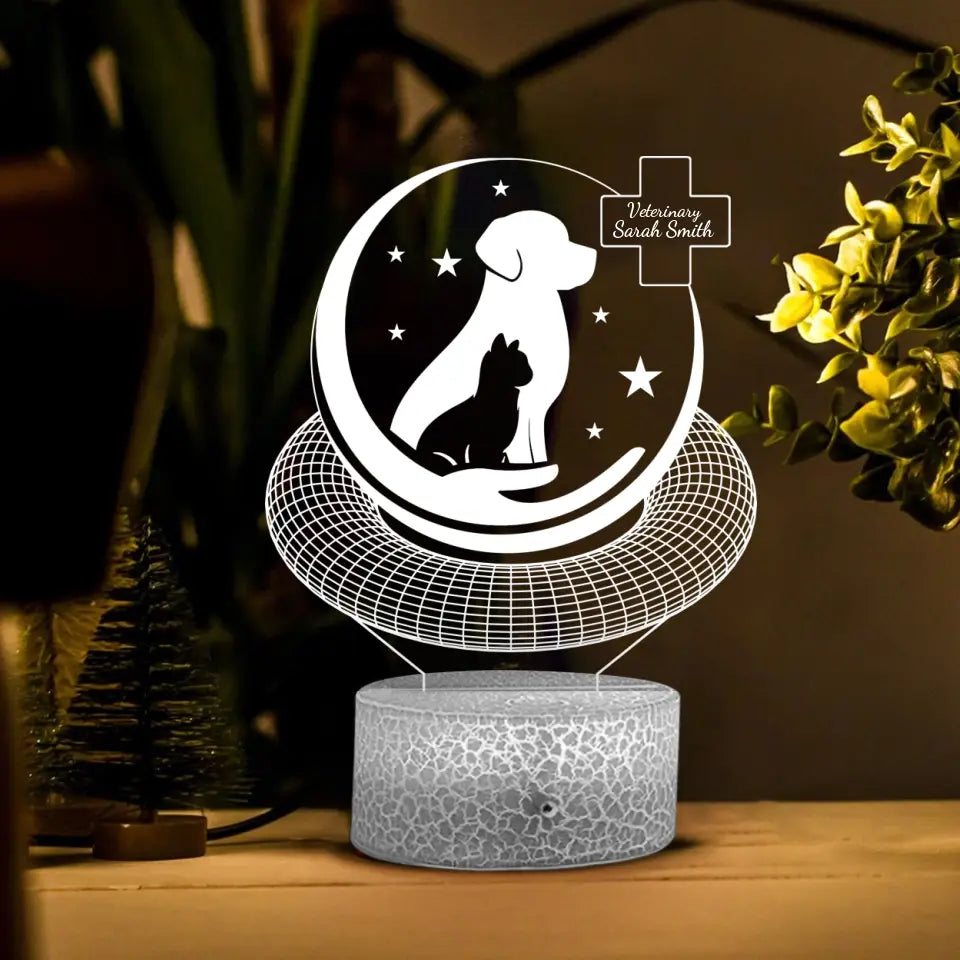 Dog & Cat Shape Light - Personalized 3d Led Light - Gift for Veterinarian Friend Or Veterinarian Beloved
