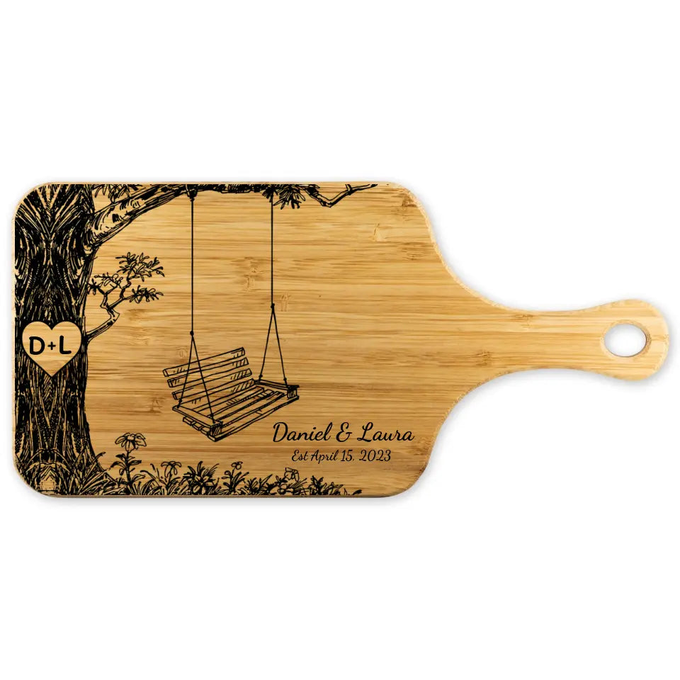 Tree River And Couple Name Letter - Housewarming Gift - Custom Wooden Cutting Board - Anniversary Gift For Couples