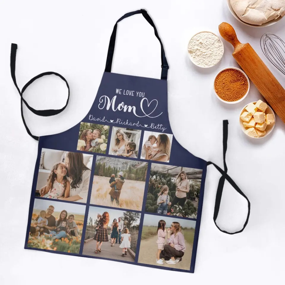We Love You Mom Multiple Backgrounds Personalized Cooking Kitchen Apron