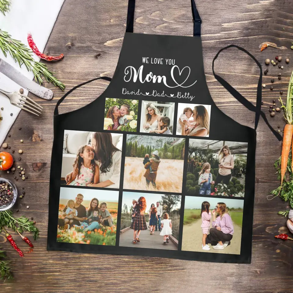 We Love You Mom Multiple Backgrounds Personalized Cooking Kitchen Apron