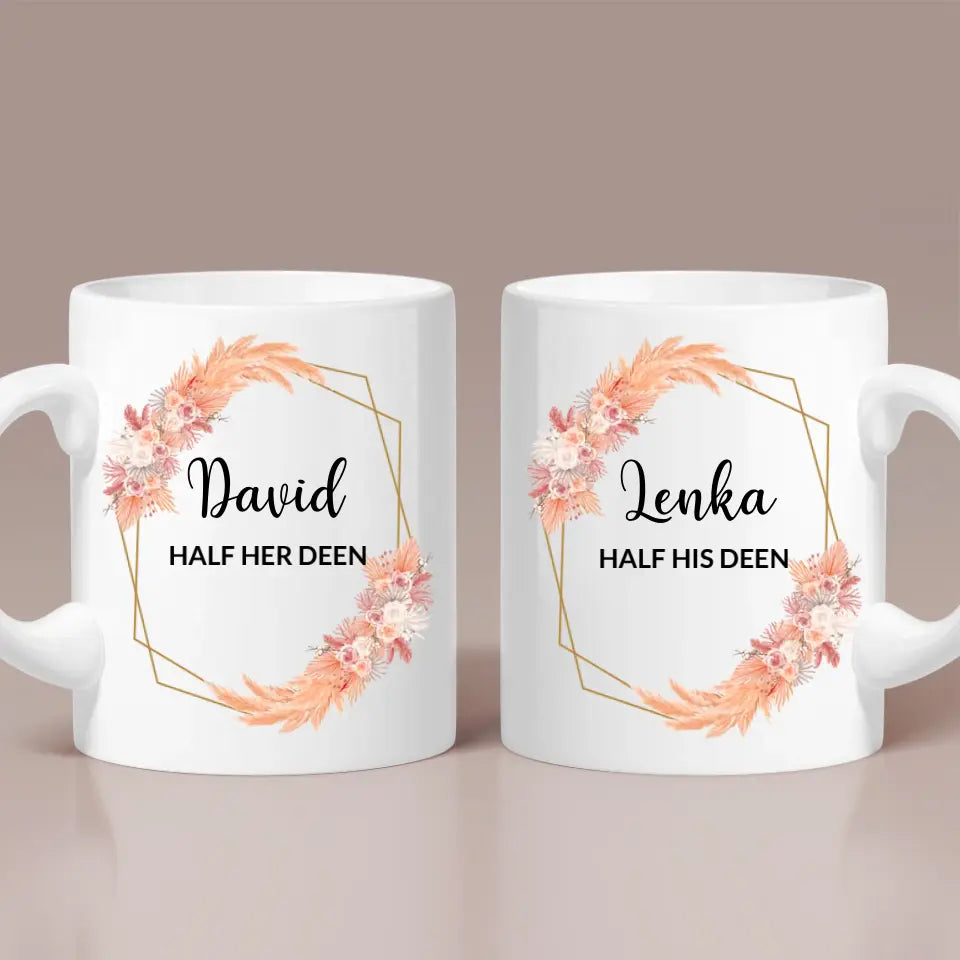 Half His/Her Deen - Personalized White Mug - Eid Mubarak Ramadan Gift