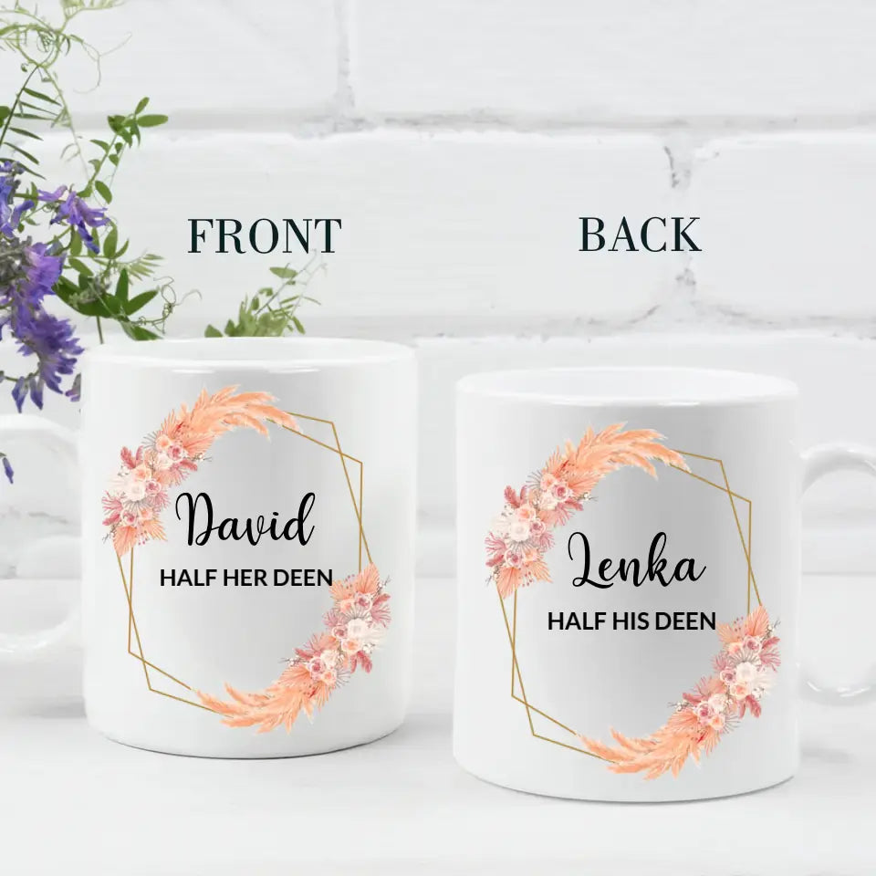 Half His/Her Deen - Personalized White Mug - Eid Mubarak Ramadan Gift