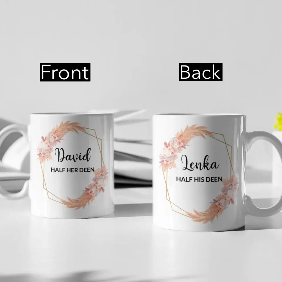 Half His/Her Deen - Personalized White Mug - Eid Mubarak Ramadan Gift