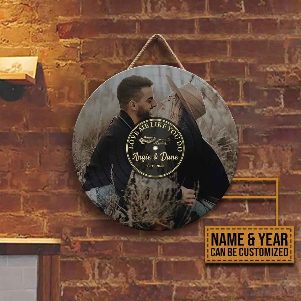 Couple Wooden Sign Vinyl Record - Personalized Round Wood Sign - Custom Song Name, Upload Photo - Gift For Your Love