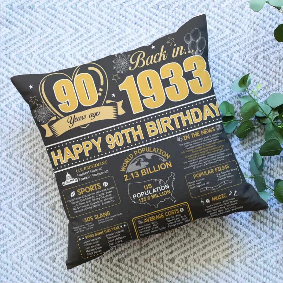 Back In 1933 Happy 90th Birthday 90 Years Ago Personalized Pillow