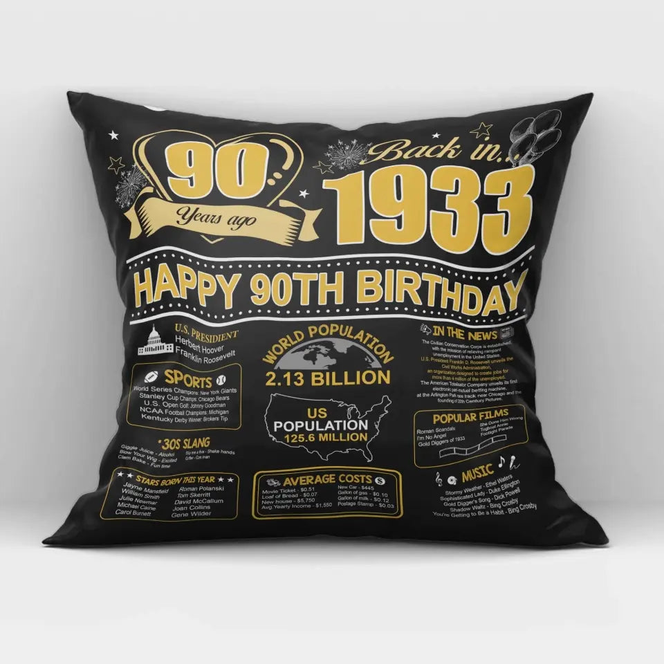 Back In 1933 Happy 90th Birthday 90 Years Ago Personalized Pillow