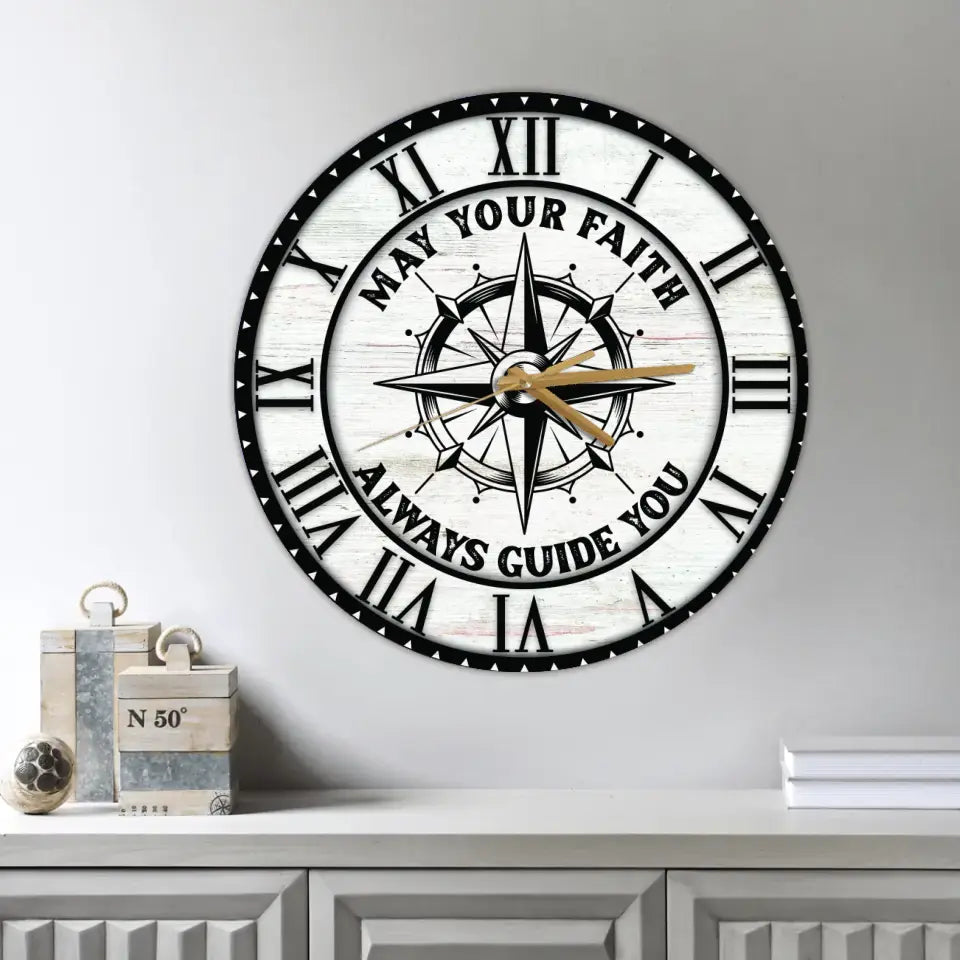 May Your Faith Always Guide You - Wooden Background - Confirmed in Christ Gift - Wall Clock - Christian Gifts for Men Women Boys Girls - First Communion Gifts - 304ICNLNWC539