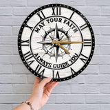 May Your Faith Always Guide You - Wooden Background - Confirmed in Christ Gift - Wall Clock - Christian Gifts for Men Women Boys Girls - First Communion Gifts - 304ICNLNWC539