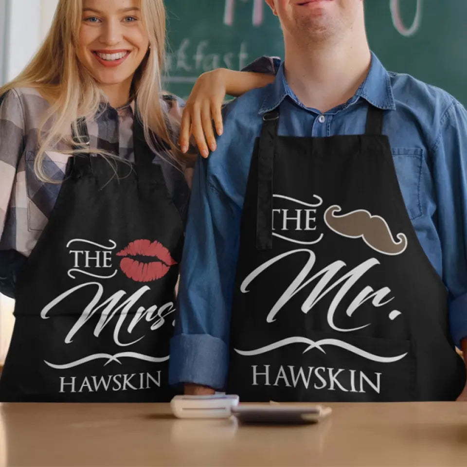 Mr and Mrs - Apron For Couple - Funny Wedding Gifts - For Engagement, Couples, Anniversary, Birthday, Newlyweds, Novelty and Bridal Shower -  304IHPBNAR456