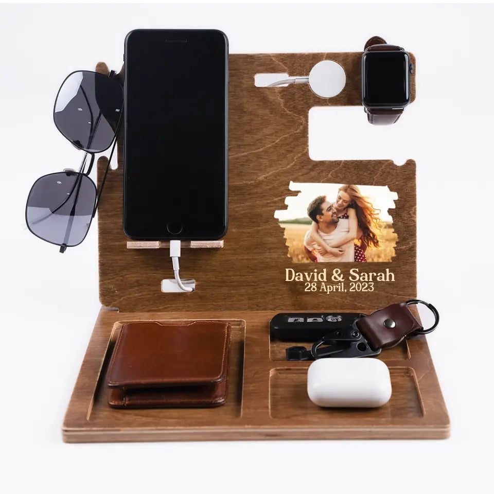 Custom Date & Names, Couple Image - Personalized Dock Station - Anniversary Gift for Husband