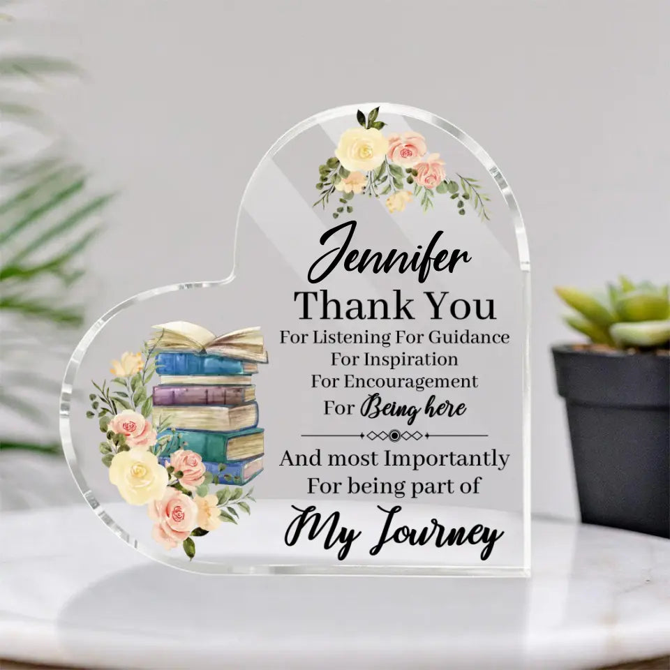 Thank You For Listening For Guidance For Inspiration For Encouragement For Being Here - Personalized Heart-shaped Plaque - Best Gift For Boss/Principal/ Teacher/Mentor/Professor On Anniversary -  304IHPTLAP508