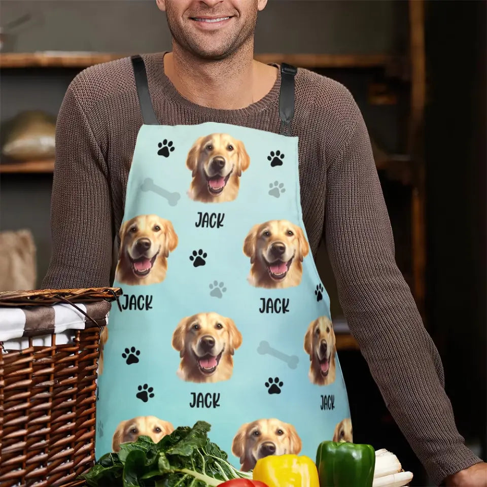 Pet Hand Printed - Custom Face and Name Apron - Gift for Pet Lovers For Dog/Cat Lovers