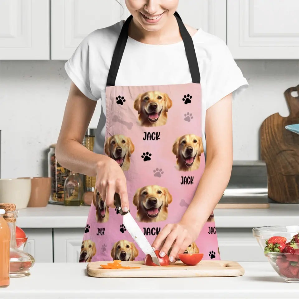 Pet Hand Printed - Custom Face and Name Apron - Gift for Pet Lovers For Dog/Cat Lovers