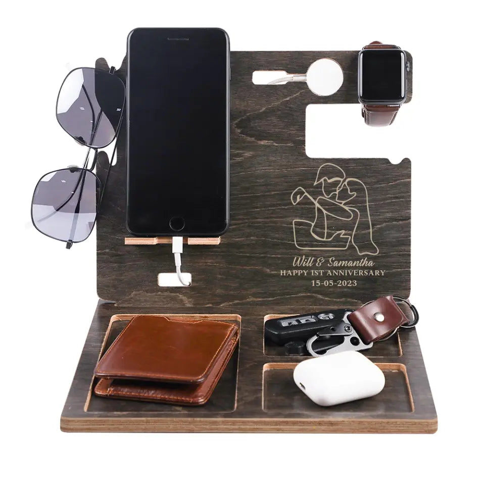 Happy 1st Anniversary - Personalized Wooden Docking Station - 1 Year Anniversary Gift