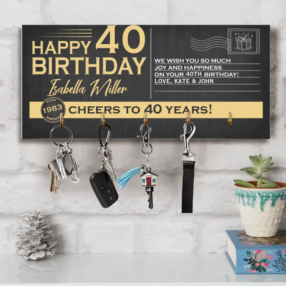 Happy Birthday We Wish You Happiness and Joy - Personalized Wooden Key Holder