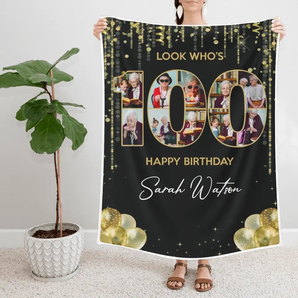 100 Years Old Happy Birthday - Custom Photo Fleece Blanket - Best Gift For Birthday Party Mom Dad Grandparents - For Birthday - Birthday Decoration - 304IHPTLBL446
