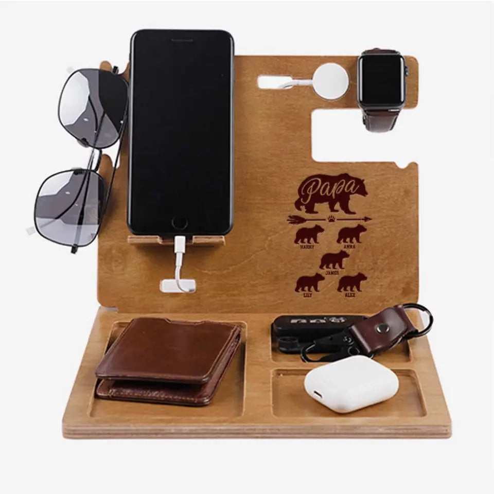 Papa Wood Phone Personalized Docking Station