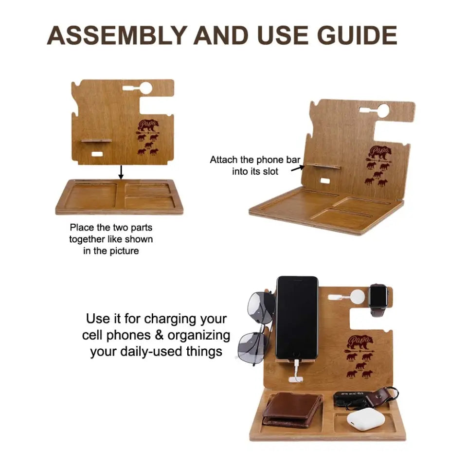 Papa Wood Phone Personalized Docking Station