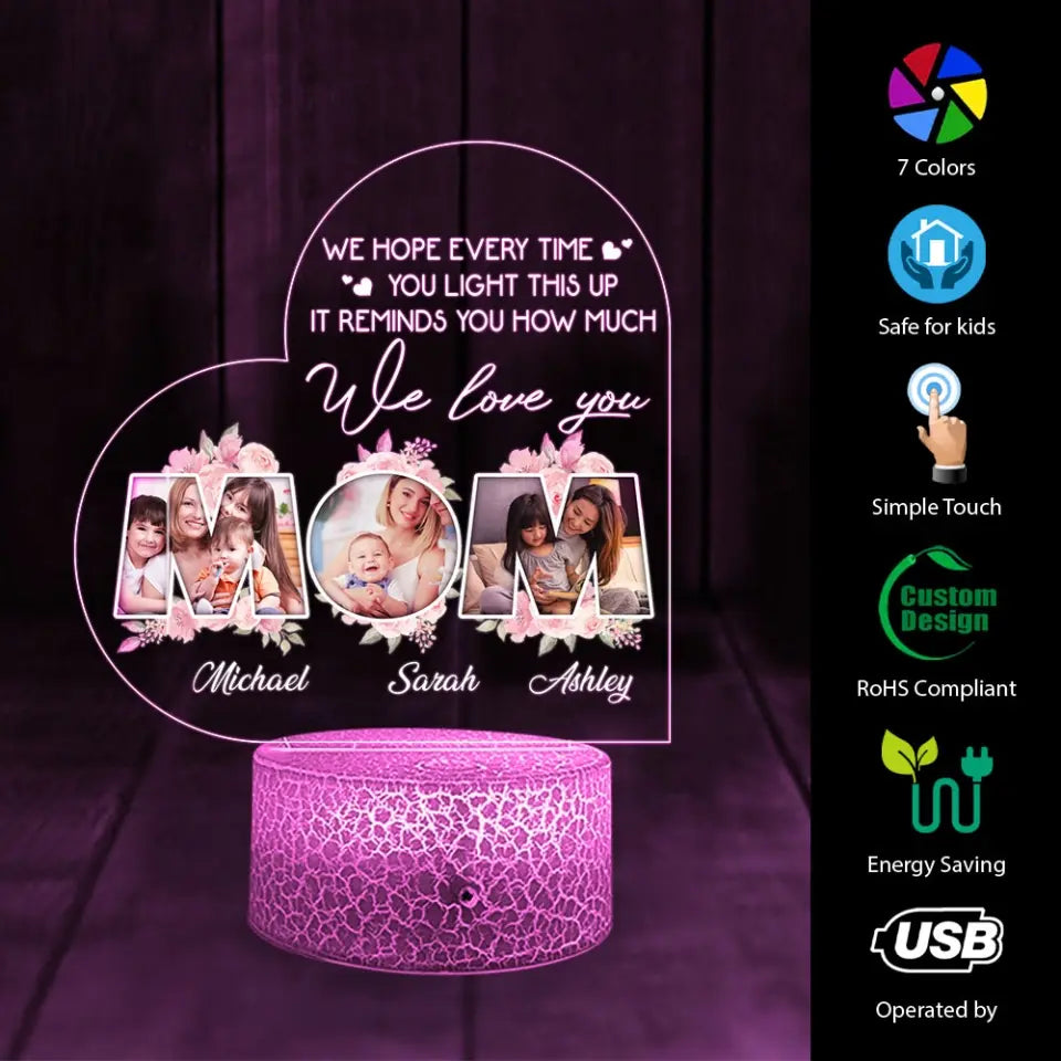 We Hope Every Time You Light This Up It Reminds You How Much I Love You - Personalized Names & Photos - Lamp - Night Light -  Mother's Day Gift - for Mommy Mama Mawmaw - 304ICNLNLL550