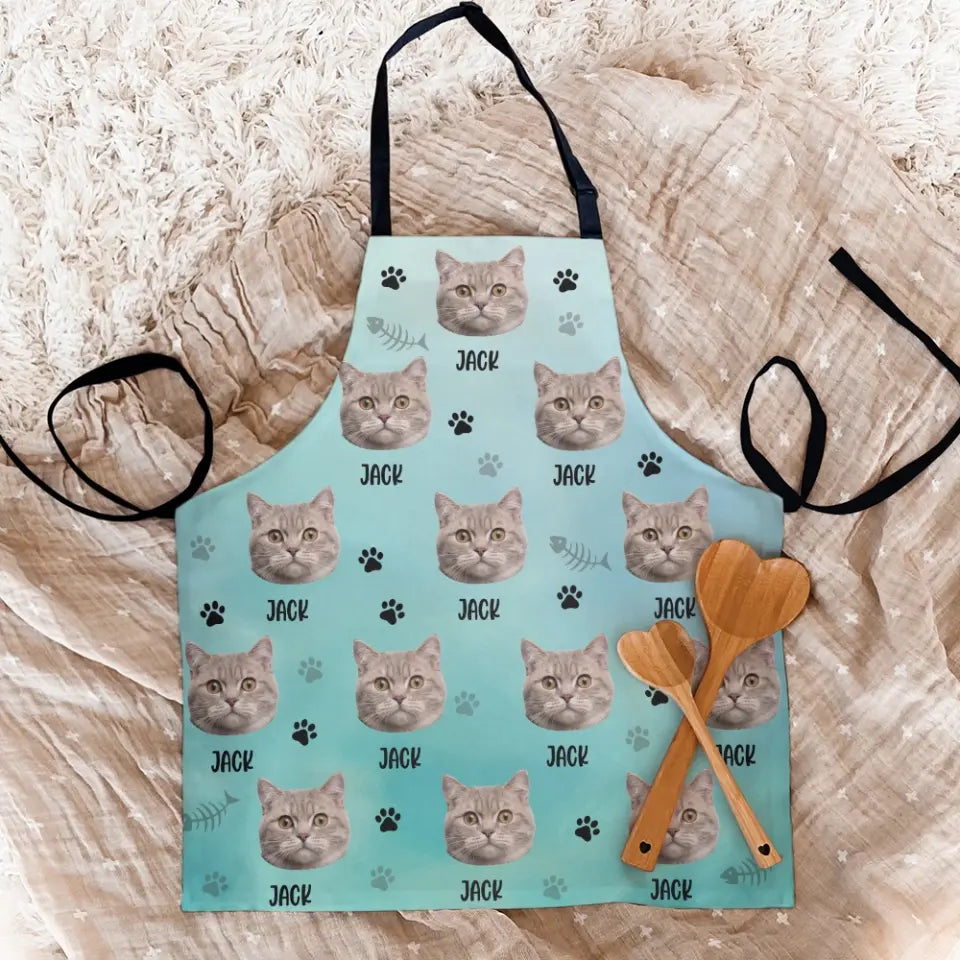 Pet Hand Printed - Custom Face and Name Apron - Gift for Pet Lovers For Dog/Cat Lovers