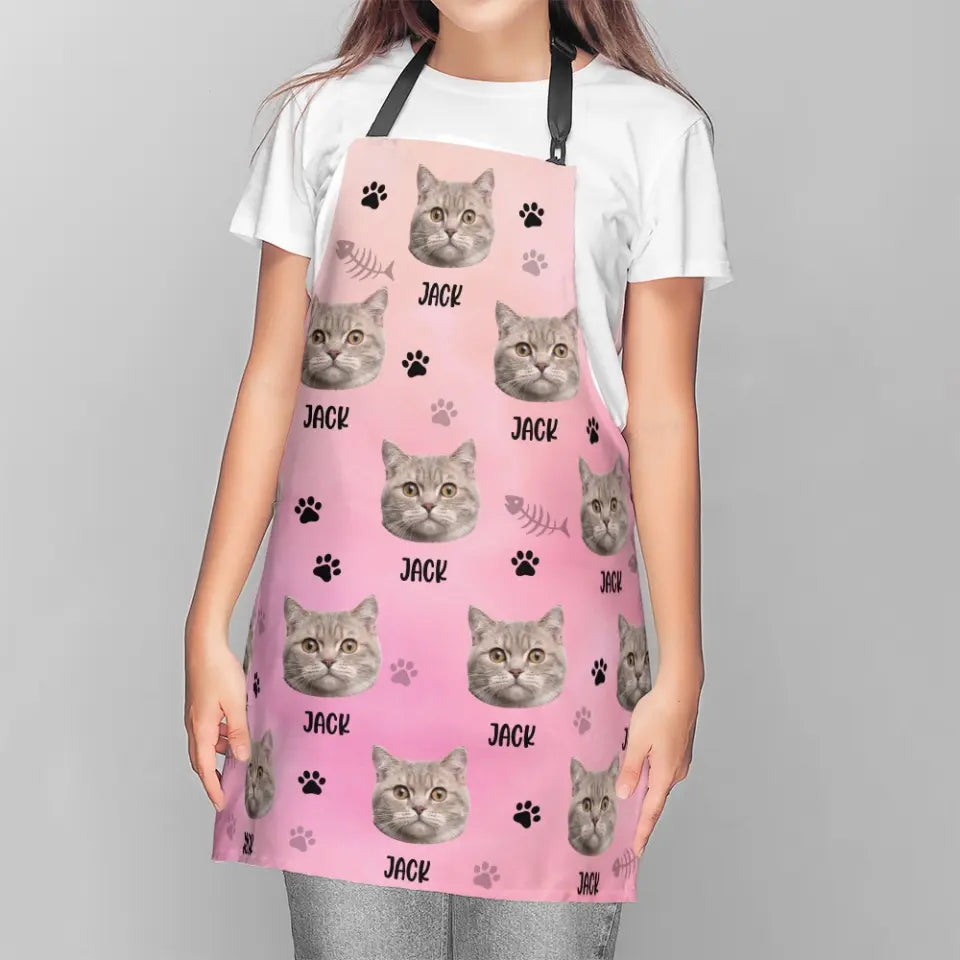 Pet Hand Printed - Custom Face and Name Apron - Gift for Pet Lovers For Dog/Cat Lovers