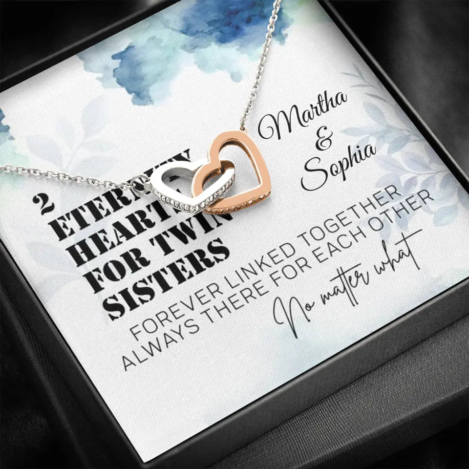 2 Enternity Hearts For Twin Sisters - Personalized Interlocking Heart Necklace - Gift For Twin Sisters