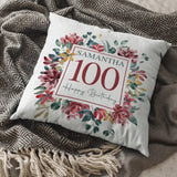 Birthday Floral Pillow -  Birthday Gift Milestone - Floral Design White Soft Square Linen Pillow | 304IHPNPPI513
