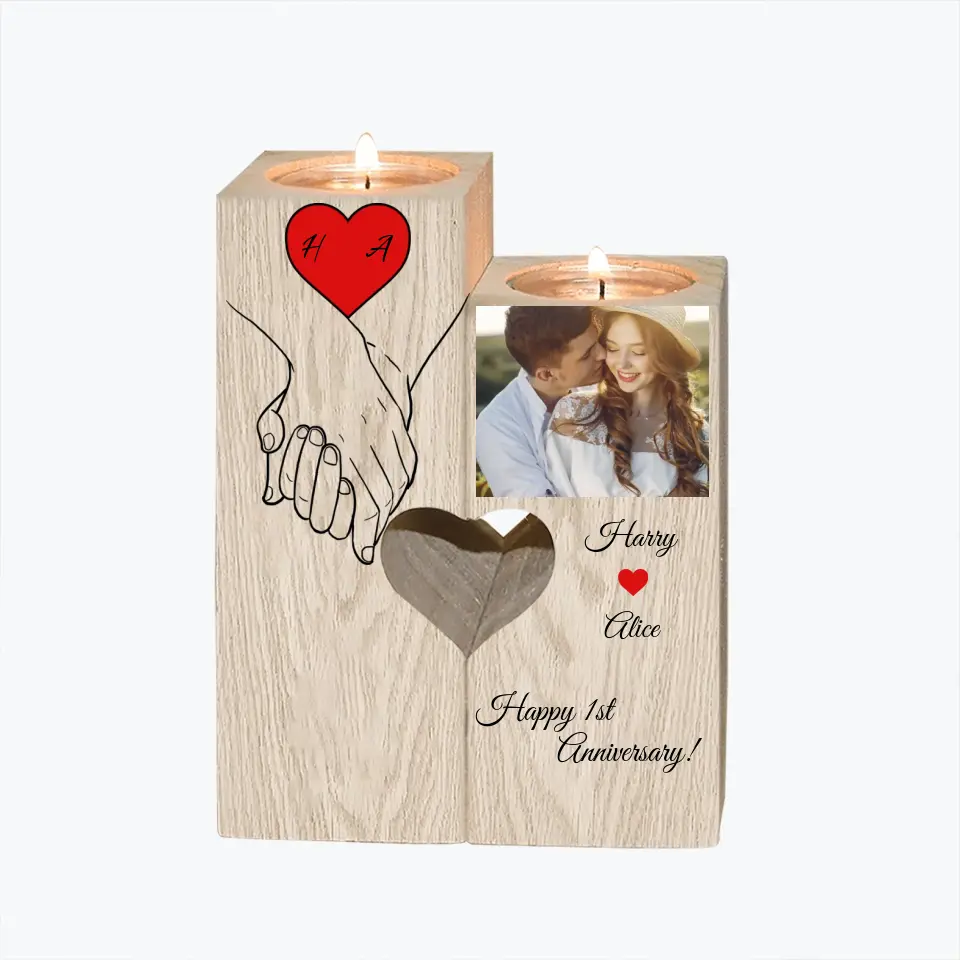 Happy 1st Anniversary - Personalized Upload Photo Candle Holder - Best Gift For Couples For Him/Her For Boyfriend/Girlfriend On Anniversary -  305IHPTLCH532