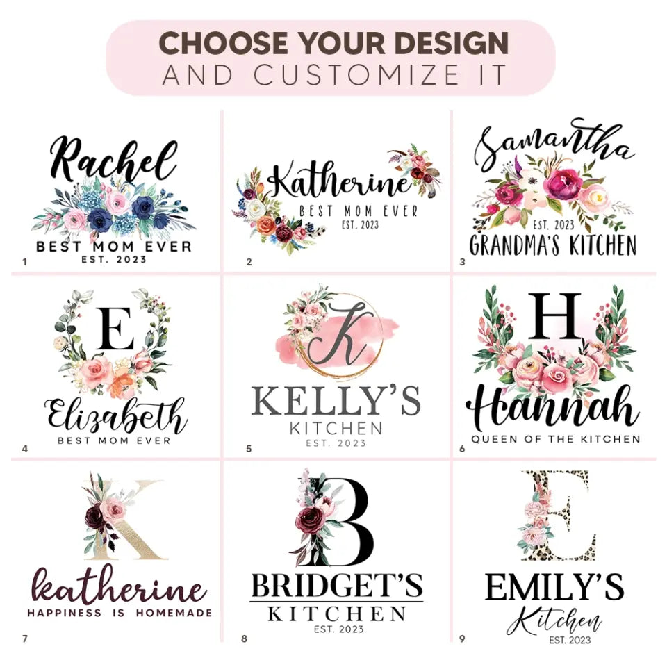 Name And Flower Design Personalized Apron Gift for Chef