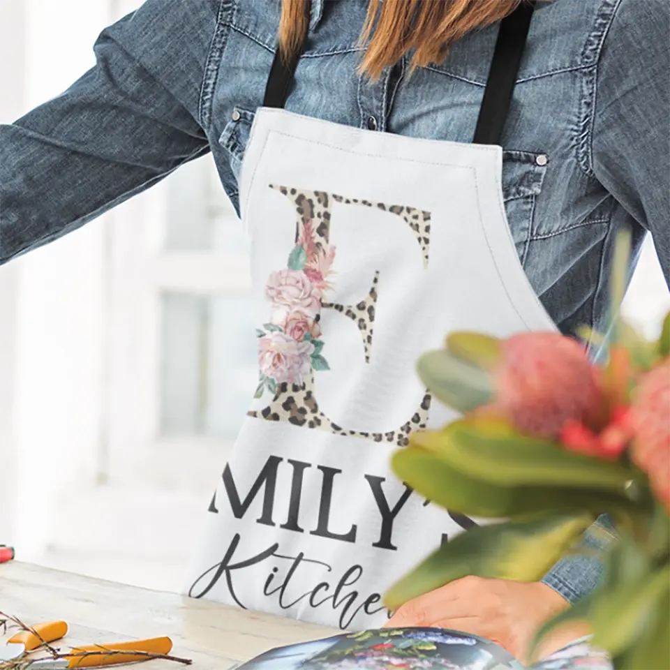Name And Flower Design Personalized Apron Gift for Chef