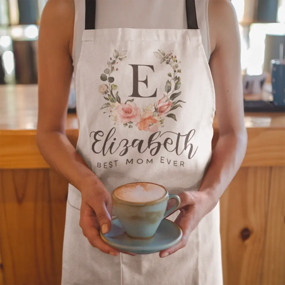 Name And Flower Design Personalized Apron Gift for Chef