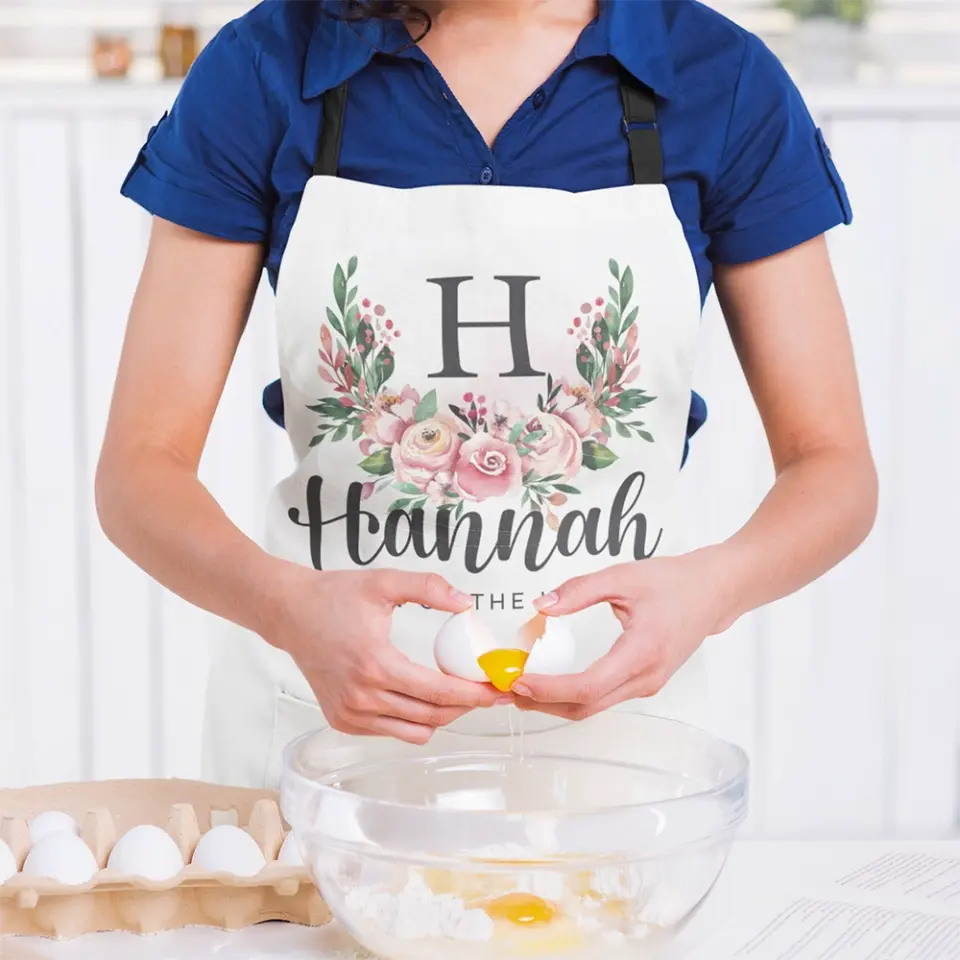 Name And Flower Design Personalized Apron Gift for Chef