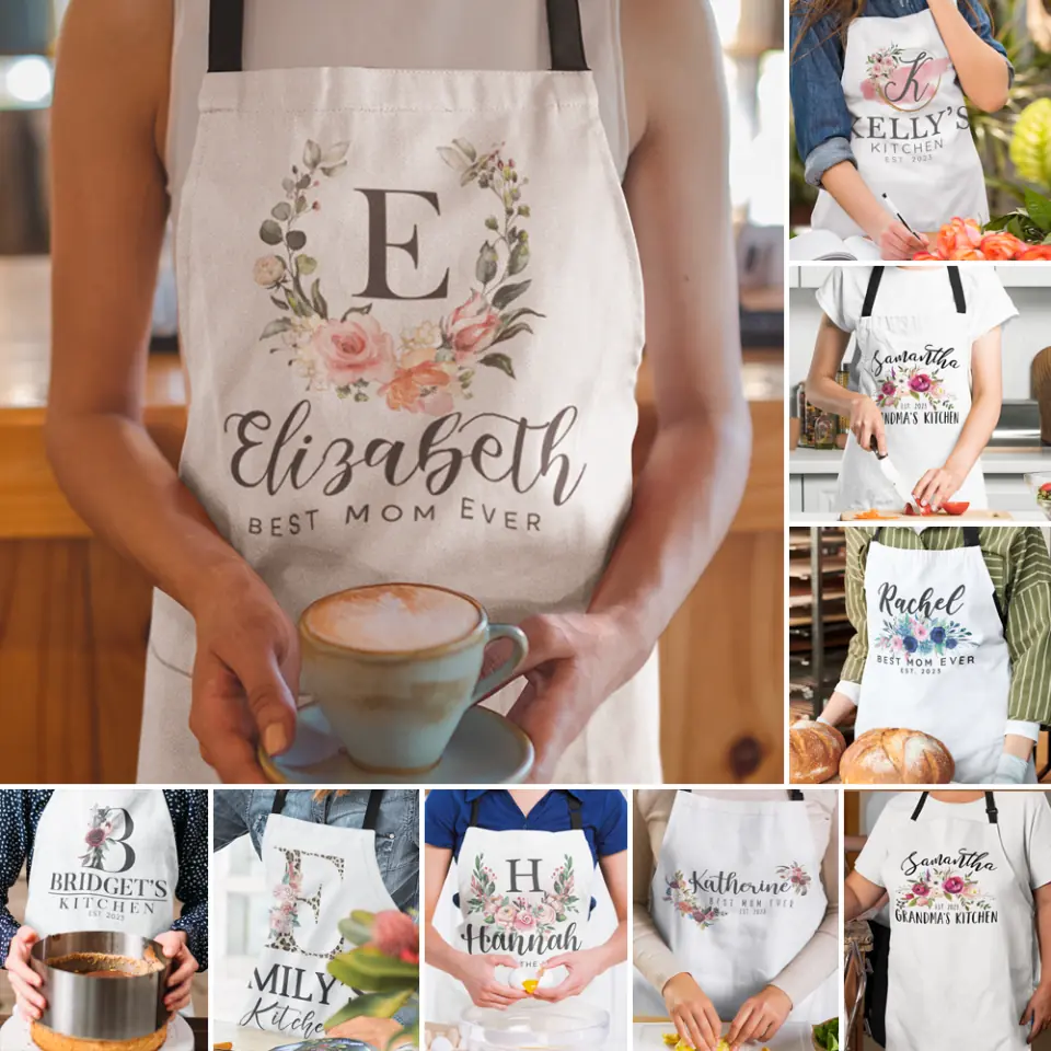 Name And Flower Design Personalized Apron Gift for Chef