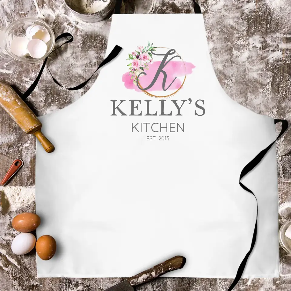 Name And Flower Design Personalized Apron Gift for Chef