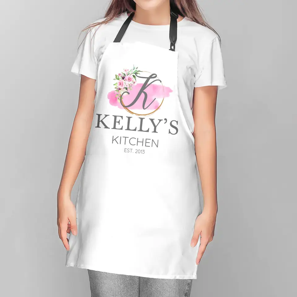Name And Flower Design Personalized Apron Gift for Chef
