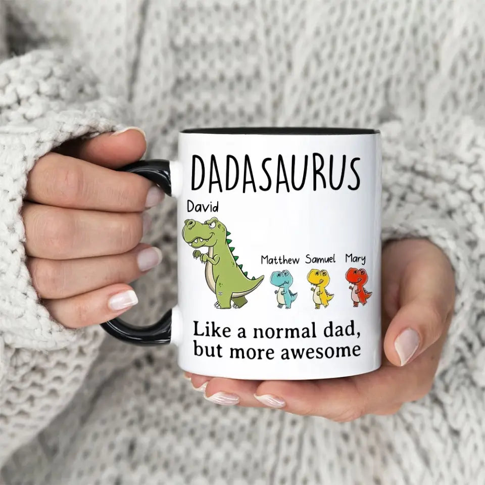 Mamasaurus Dadasaurus Cup, Custom Little Saurus with Names, Personalized Ceramic Mug, Cute Gifts for Mom & Dad