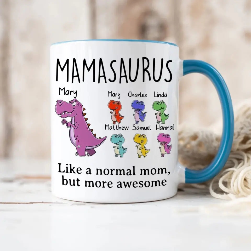 Mamasaurus Dadasaurus Cup, Custom Little Saurus with Names, Personalized Ceramic Mug, Cute Gifts for Mom & Dad