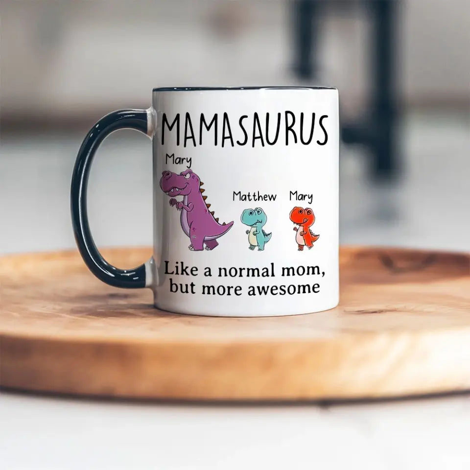 Mamasaurus Dadasaurus Cup, Custom Little Saurus with Names, Personalized Ceramic Mug, Cute Gifts for Mom & Dad