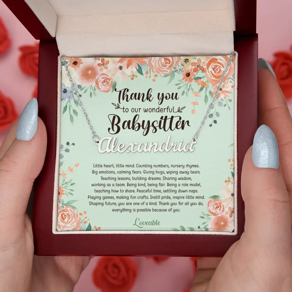 Thank You Gift for Babysitter - Floral Background - Personalized Necklace
